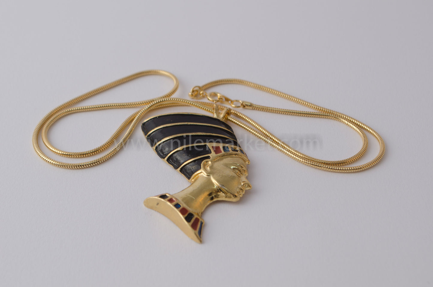 Large Egyptian 24K Gold Plated Enameled Queen Nefertiti Bust Necklace Nefertiti Jewelry Nefertiti Charm Nefertiti Bust Nefertiti Necklace