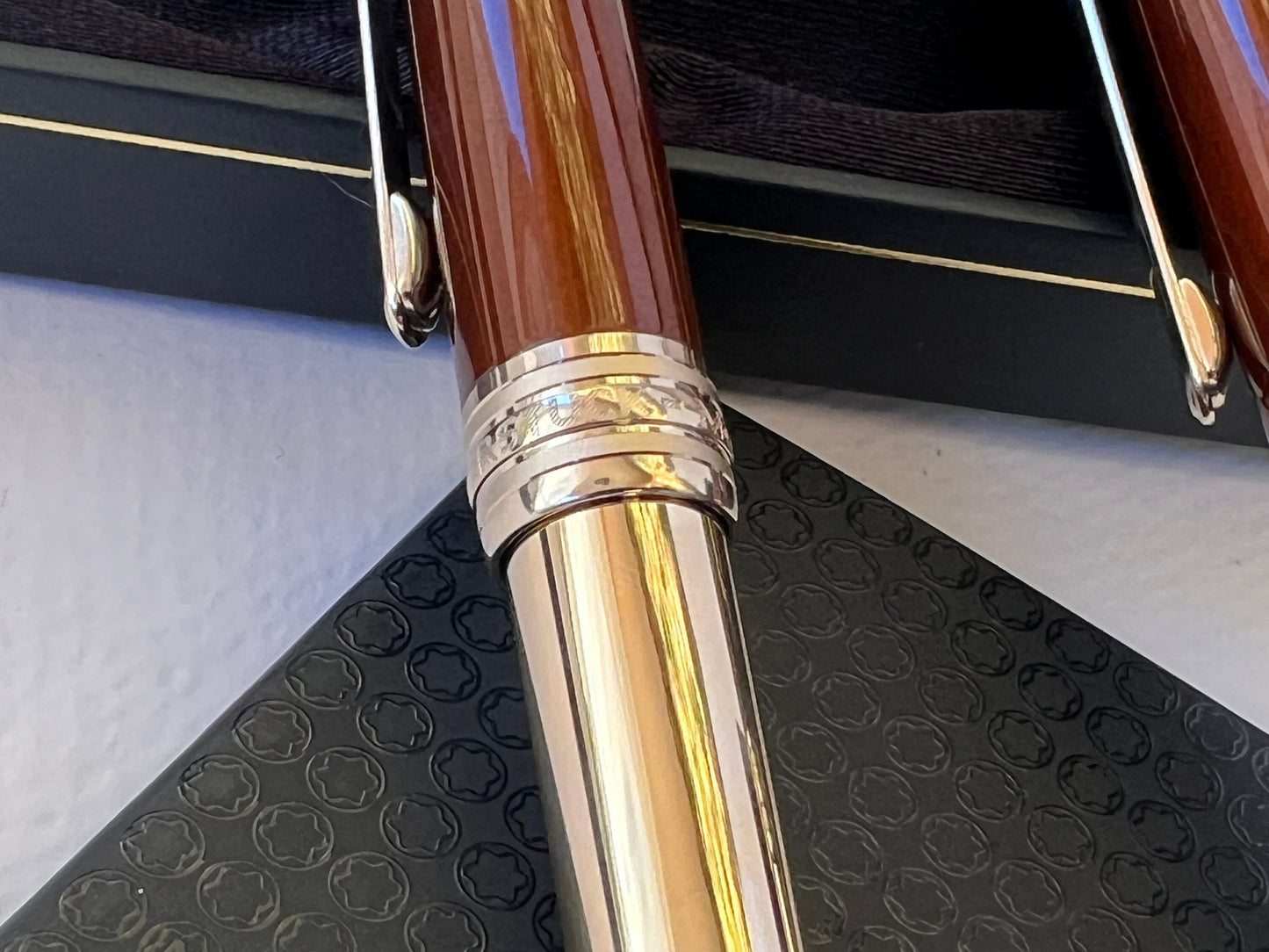 Two Montblanc Meisterstuck Solitaire Citrine Classique Ballpoint And Rollerball Set
