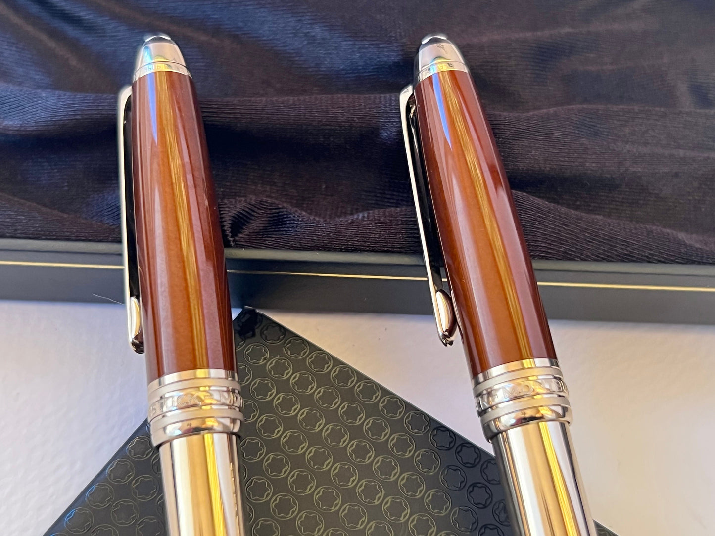 Two Montblanc Meisterstuck Solitaire Citrine Classique Ballpoint And Rollerball Set