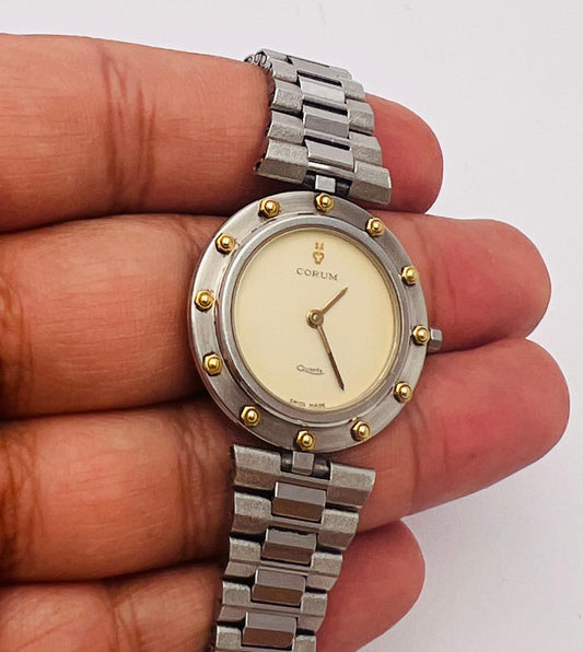 Vintage 80's Corum Clipper Club 29mm Ivory Dial Stainless Steel & 18k Gold 49425 Swiss Watch