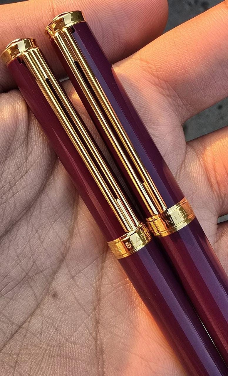Rare Set Of Two Montblanc Noblesse Oblige Red GT Fountain Pen And Mechanical Pencil In Box 90's