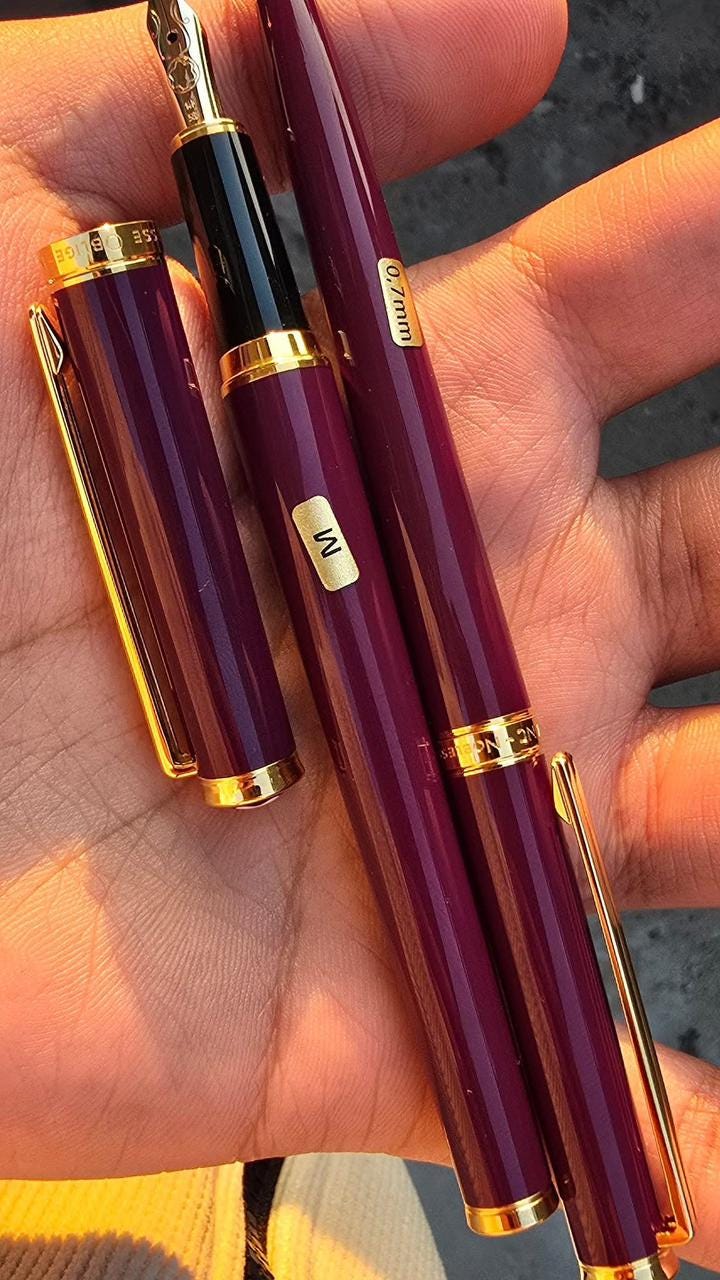 Rare Set Of Two Montblanc Noblesse Oblige Red GT Fountain Pen And Mechanical Pencil In Box 90's