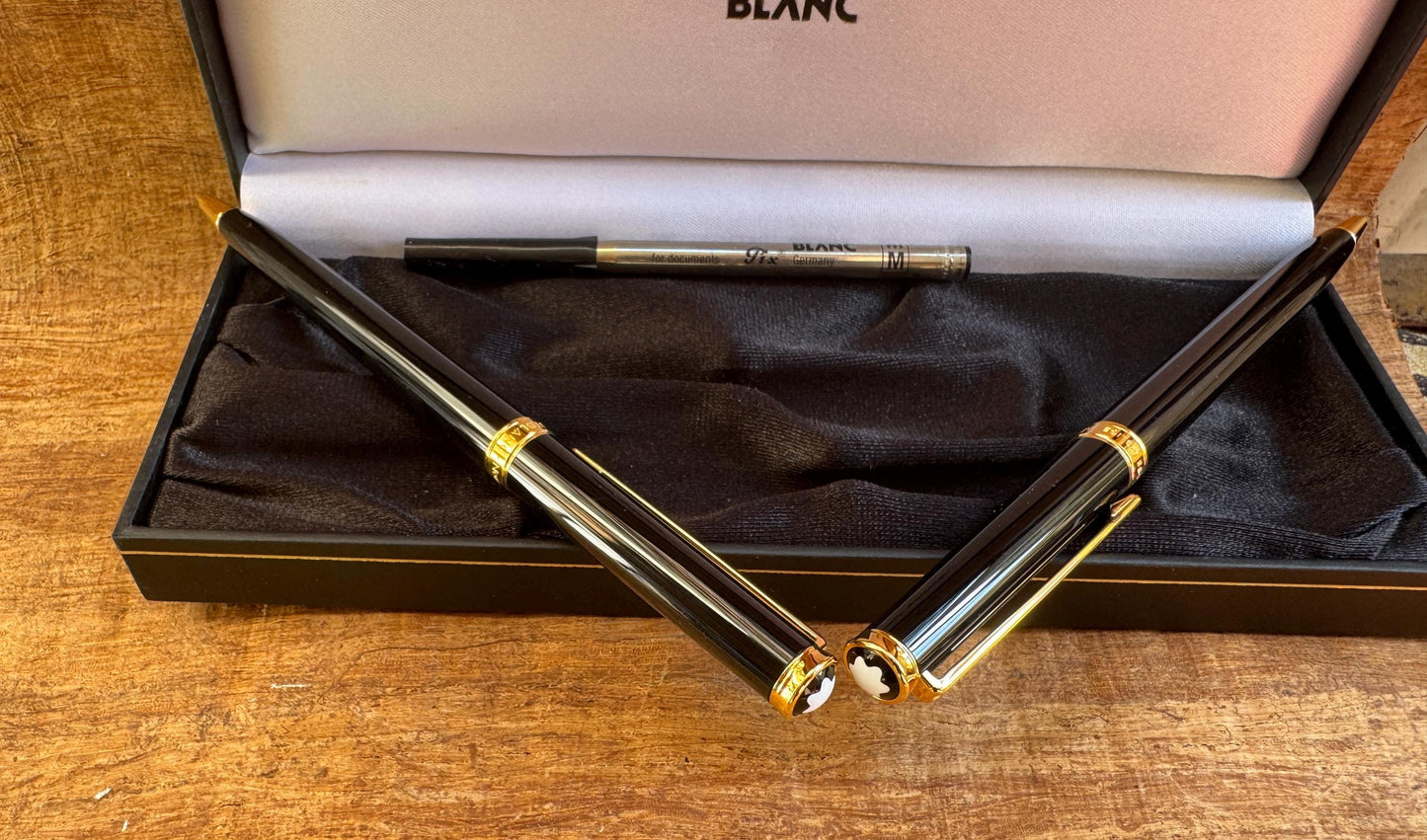 Rare Set Of Two Montblanc Noblesse Black GT Rollerball And Mechanical Pencil In Box