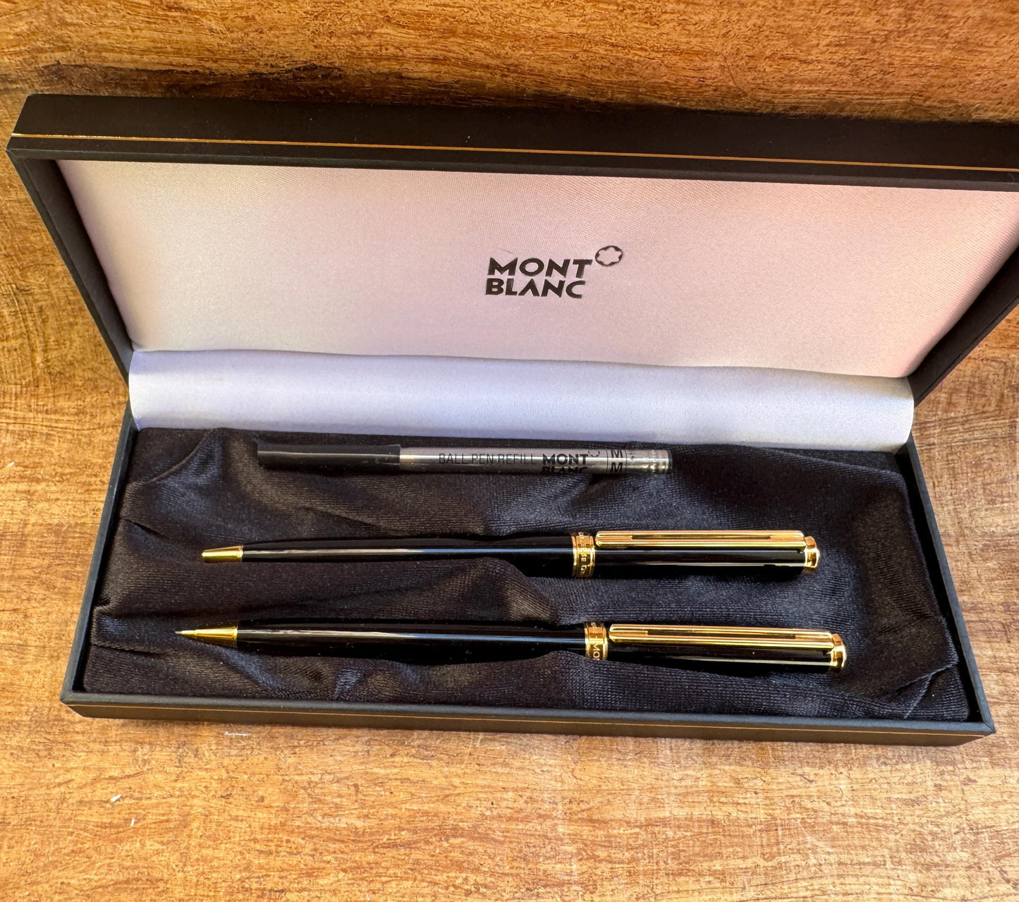 Rare Set Of Two Montblanc Noblesse Black GT Rollerball And Mechanical Pencil In Box
