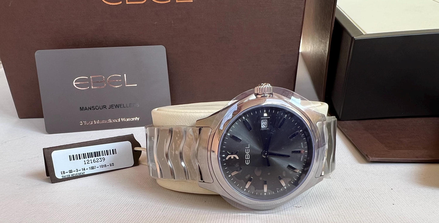 Ebel Wave 033141037 Rare Black Dial Mens Watch Full Set 42mm Full Set