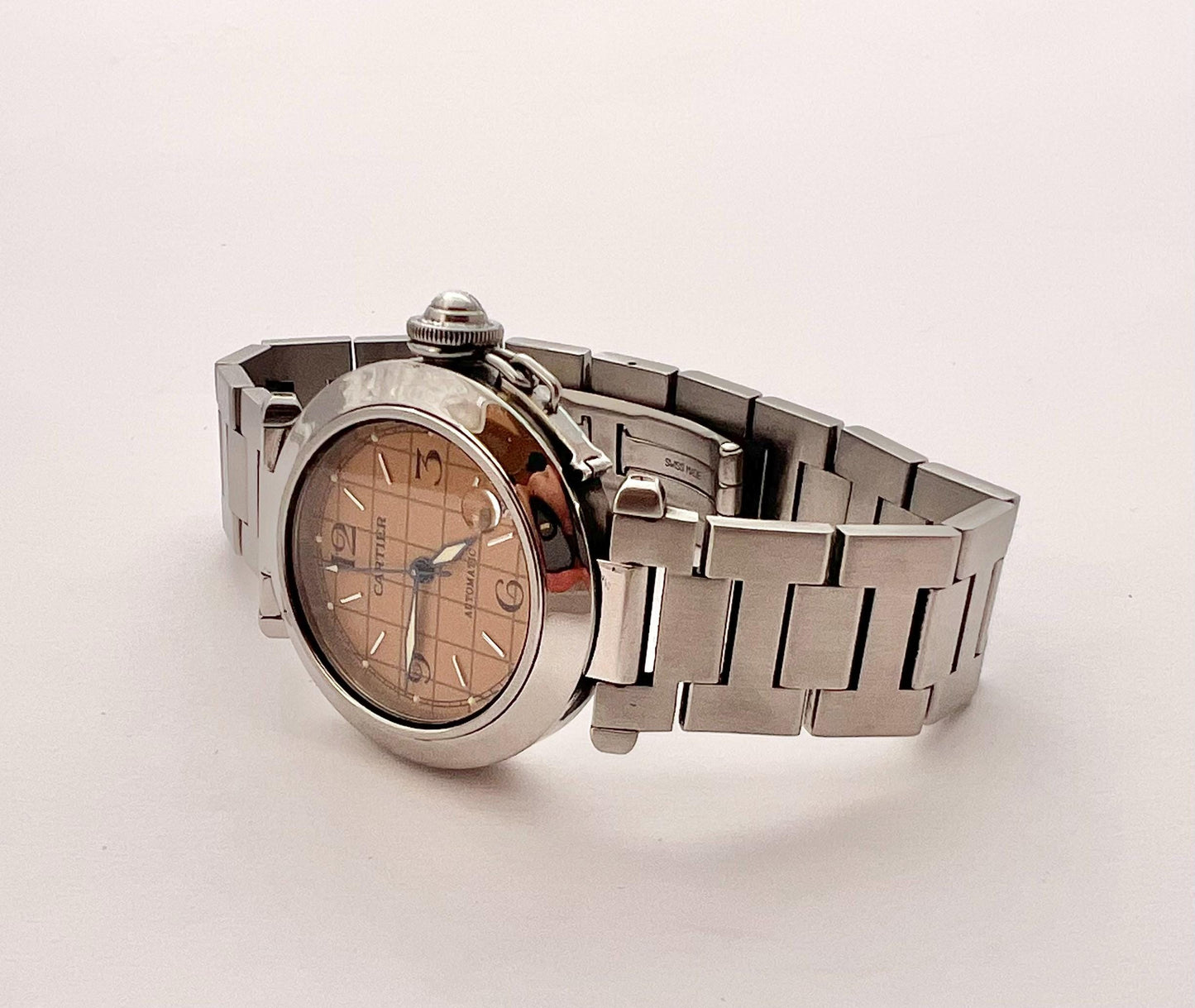 Cartier Pasha C Steel Salmon Grid Dial 35mm 2324 Automatic Watch Boxed