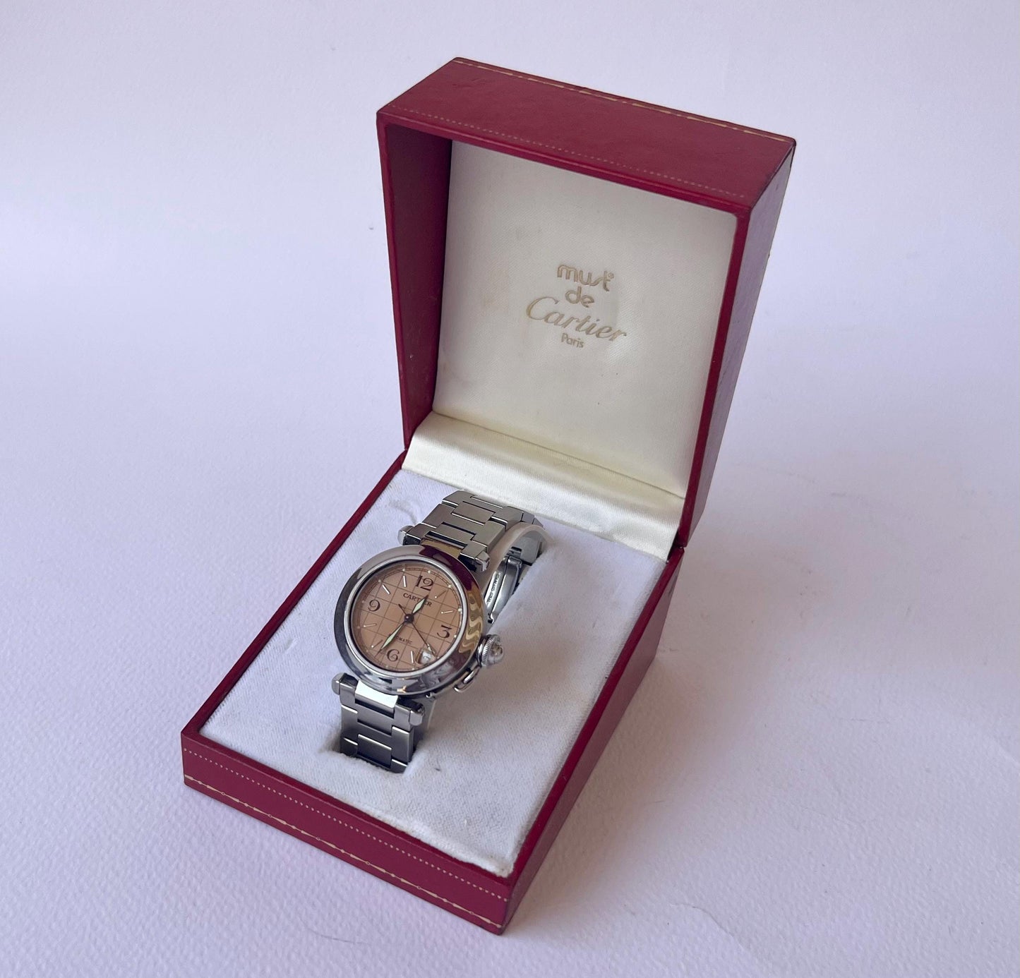 Cartier Pasha C Steel Salmon Grid Dial 35mm 2324 Automatic Watch Boxed