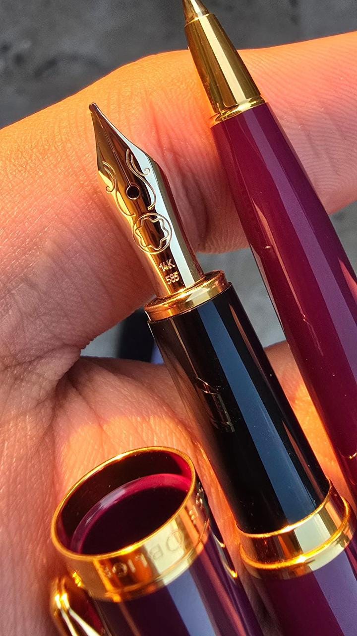 Rare Set Of Two Montblanc Noblesse Oblige Red GT Fountain Pen And Mechanical Pencil In Box 90's