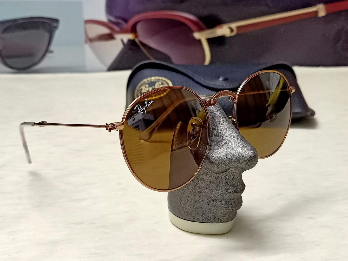Ray Ban Pink Gold (Bronze) Foldable Round Sunglasses RB 3532 Glass Made in Italy Rare Original Rayban Lenses sunglasses