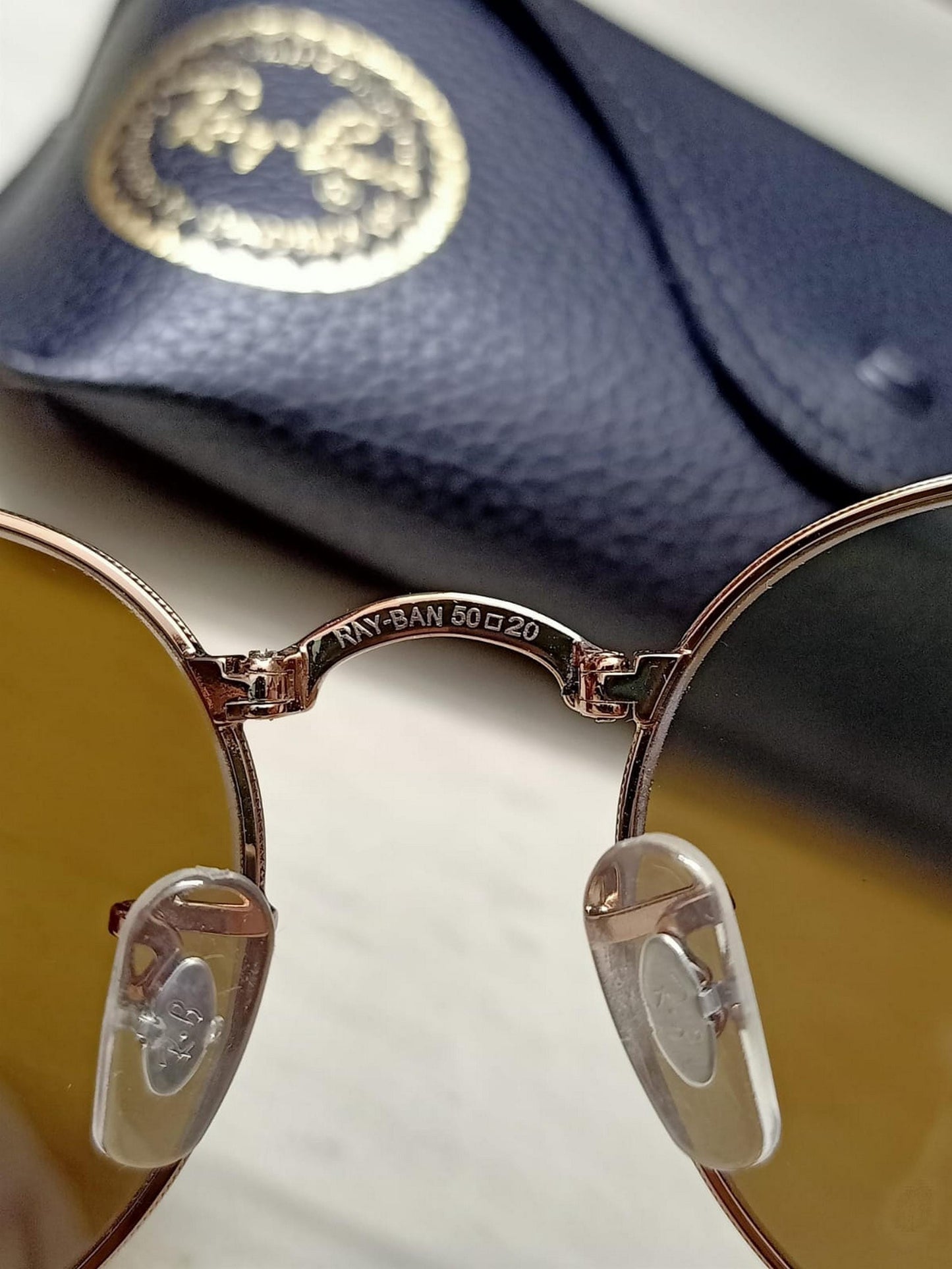 Ray Ban Pink Gold (Bronze) Foldable Round Sunglasses RB 3532 Glass Made in Italy Rare Original Rayban Lenses sunglasses