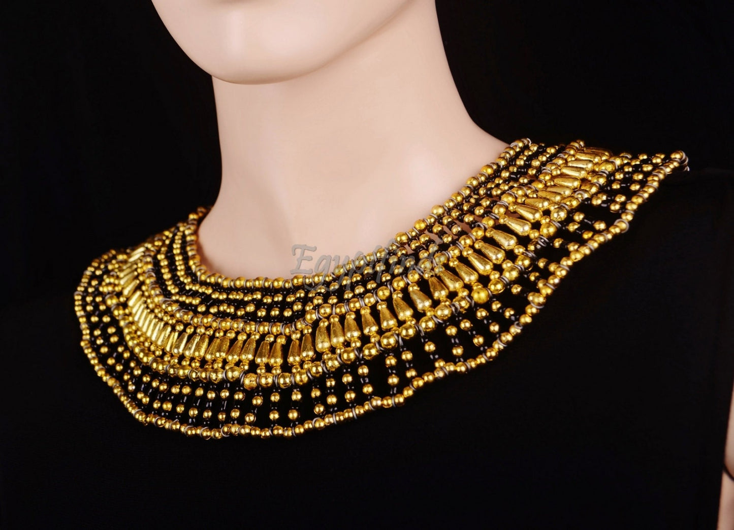 Elegant Egyptian Black & Gold Cleopatra Necklace