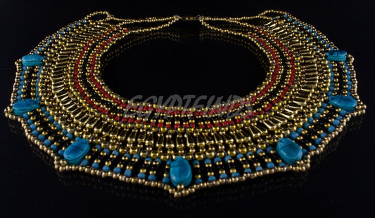 Egyptian Hand Made Beaded Cleopatra 7 Scarabs Necklace Collar scarab Collar Egyptian Jewelry beaded Collar Khepri Necklace Khepri