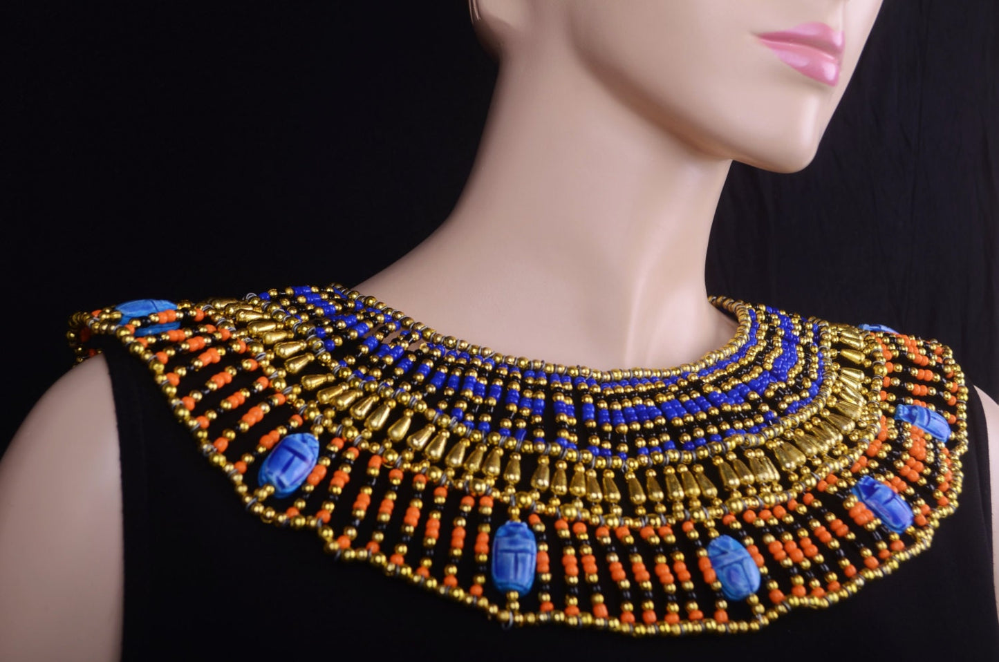 Lovely Egyptian Beaded Cleopatra 9 Scarabs Necklace Collar scarab Collar Egyptian Jewelry beaded Collar Khepri Necklace Khepri