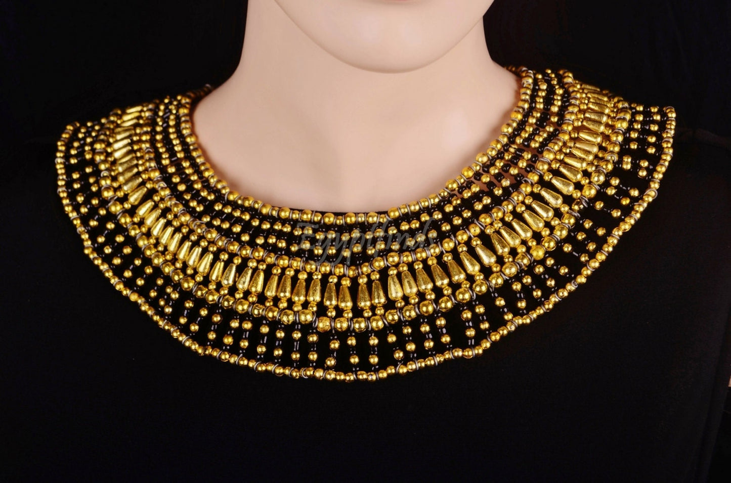 Elegant Egyptian Black & Gold Cleopatra Necklace