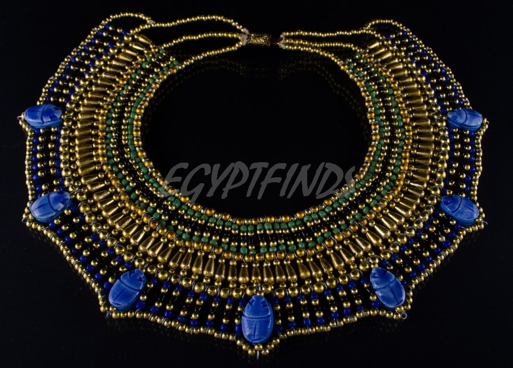 Delicate Egyptian Beaded Cleopatra 7 Scarabs Necklace Collar Necklace Collar scarab Collar Egyptian Jewelry beaded Collar Khepri Necklace
