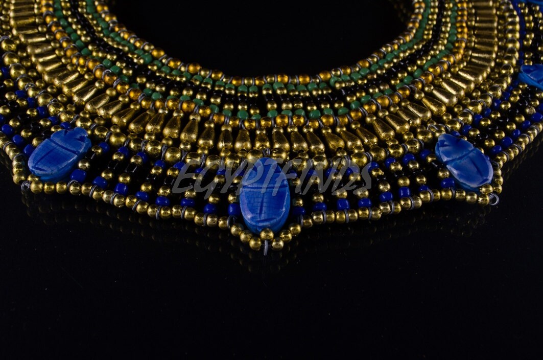 Delicate Egyptian Beaded Cleopatra 7 Scarabs Necklace Collar Necklace Collar scarab Collar Egyptian Jewelry beaded Collar Khepri Necklace