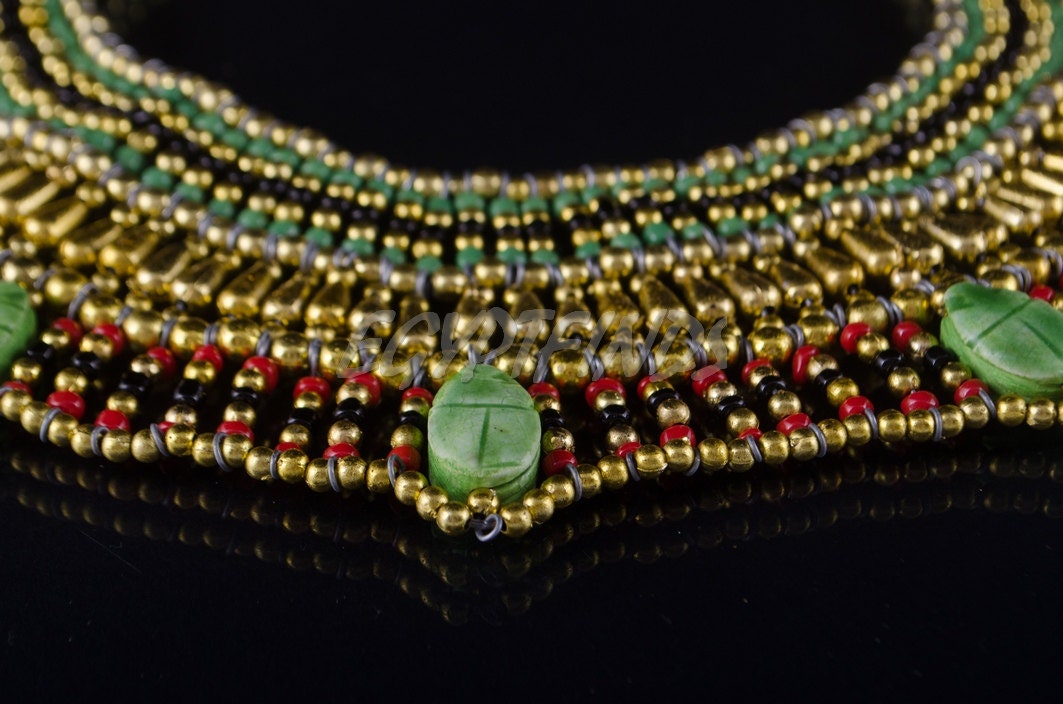 Egyptian Beaded Cleopatra 7 Scarabs Necklace Collar scarab Collar Egyptian Jewelry beaded Collar Khepri Necklace Khepri