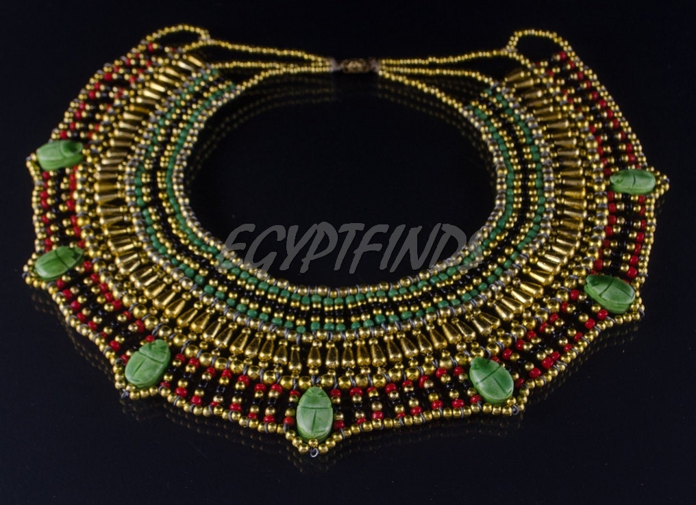 Egyptian Beaded Cleopatra 7 Scarabs Necklace Collar scarab Collar Egyptian Jewelry beaded Collar Khepri Necklace Khepri