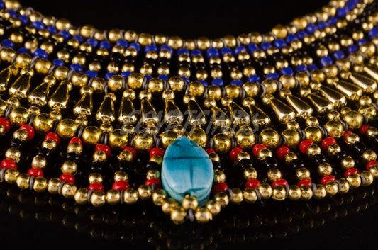 Egyptian Beaded Cleopatra 9 Scarabs Necklace Collar