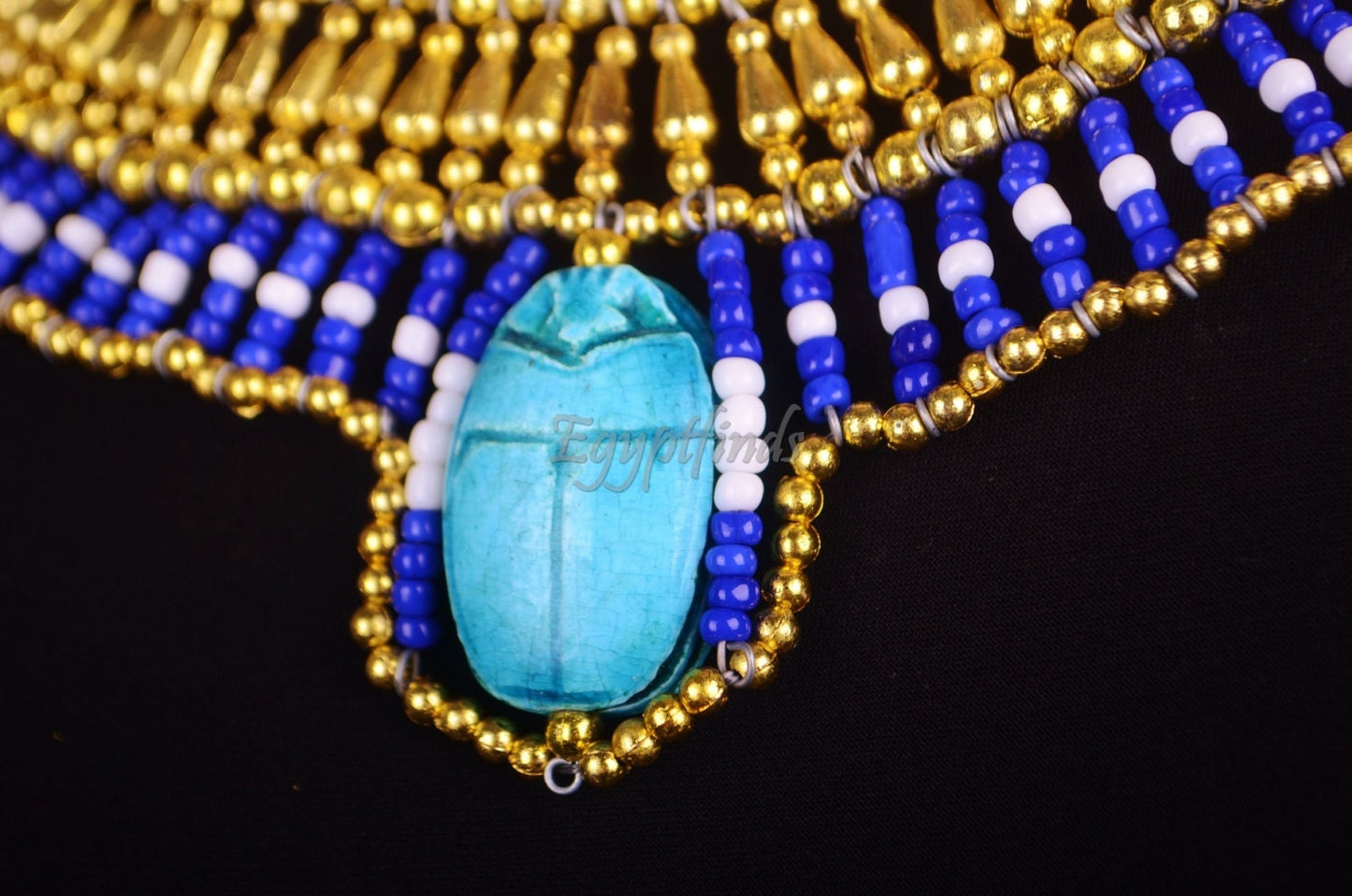 Alluring Egyptian Beaded Cleopatra Large Scarabs Necklace Collar