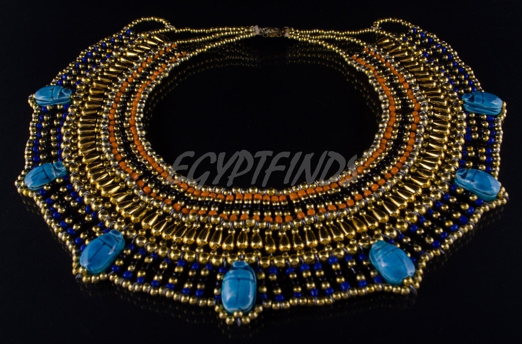 Superb Egyptian Beaded Cleopatra 7 Scarabs Necklace Collar scarab Collar Egyptian Jewelry beaded Collar Khepri Necklace Khepri