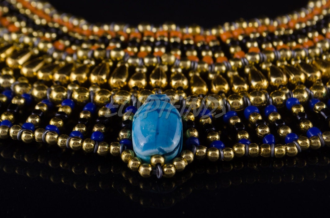 Superb Egyptian Beaded Cleopatra 7 Scarabs Necklace Collar scarab Collar Egyptian Jewelry beaded Collar Khepri Necklace Khepri