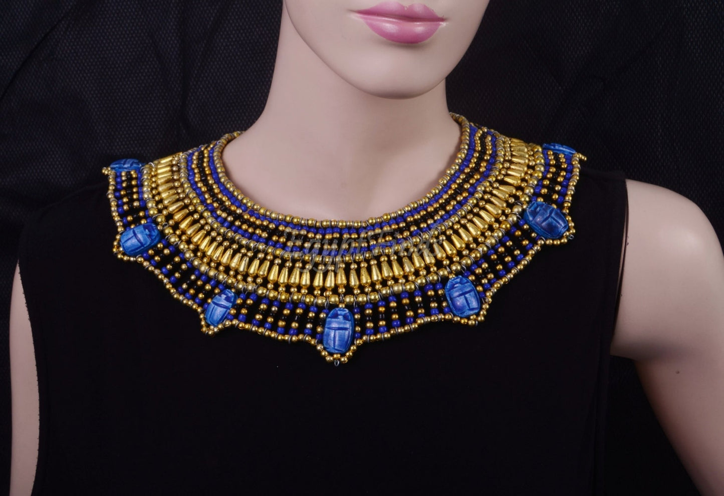 Stunning Ancient Egyptian Beaded Cleopatra 7 Scarabs Necklace Collar