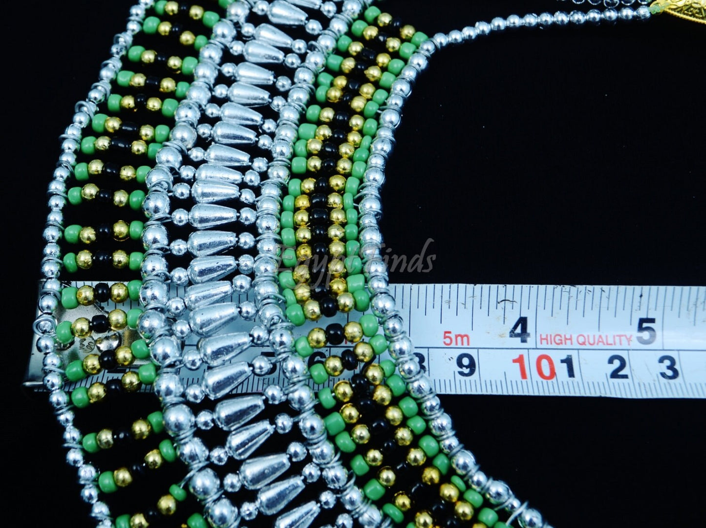 Pretty Ancient Egyptian Beaded Cleopatra Large Scarab Necklace Collar