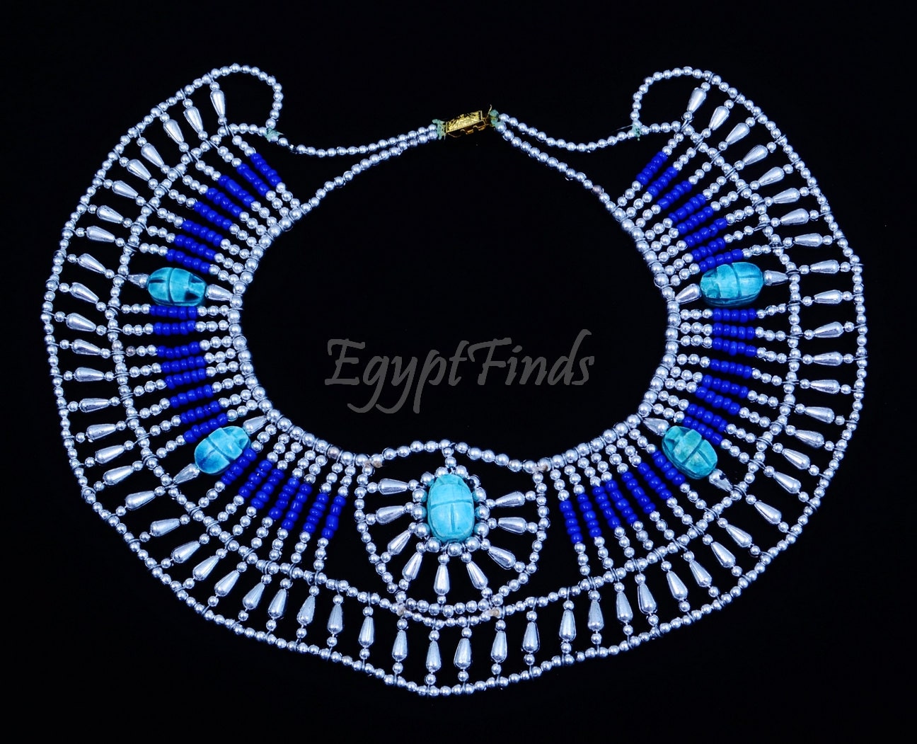 Chiny Egyptian Silver Beaded Cleopatra With Scarabs Necklace Collar