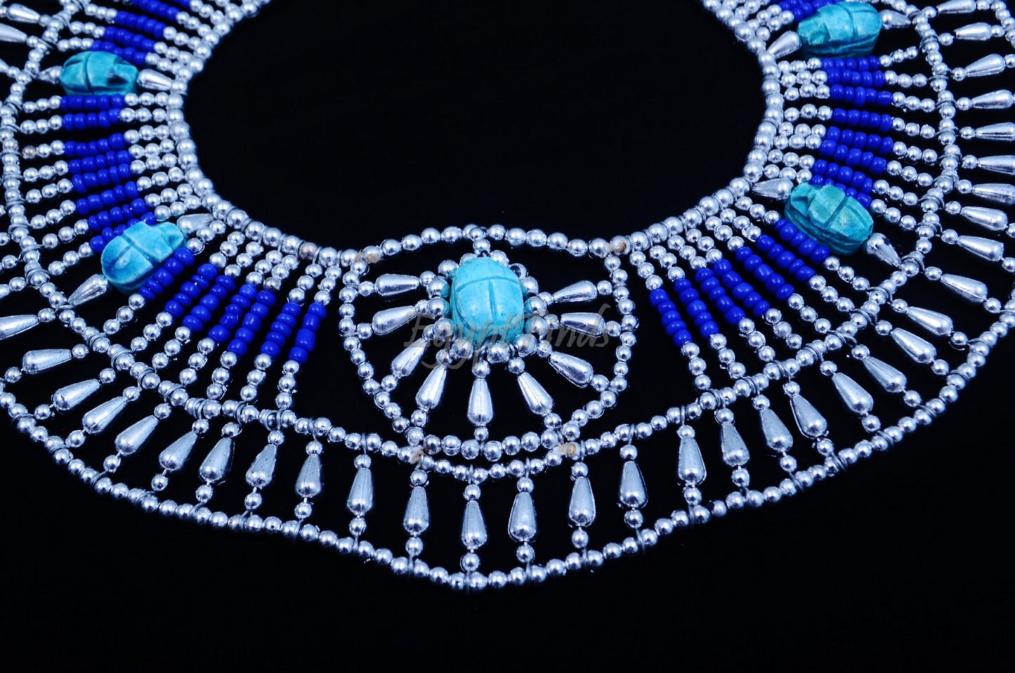 Chiny Egyptian Silver Beaded Cleopatra With Scarabs Necklace Collar