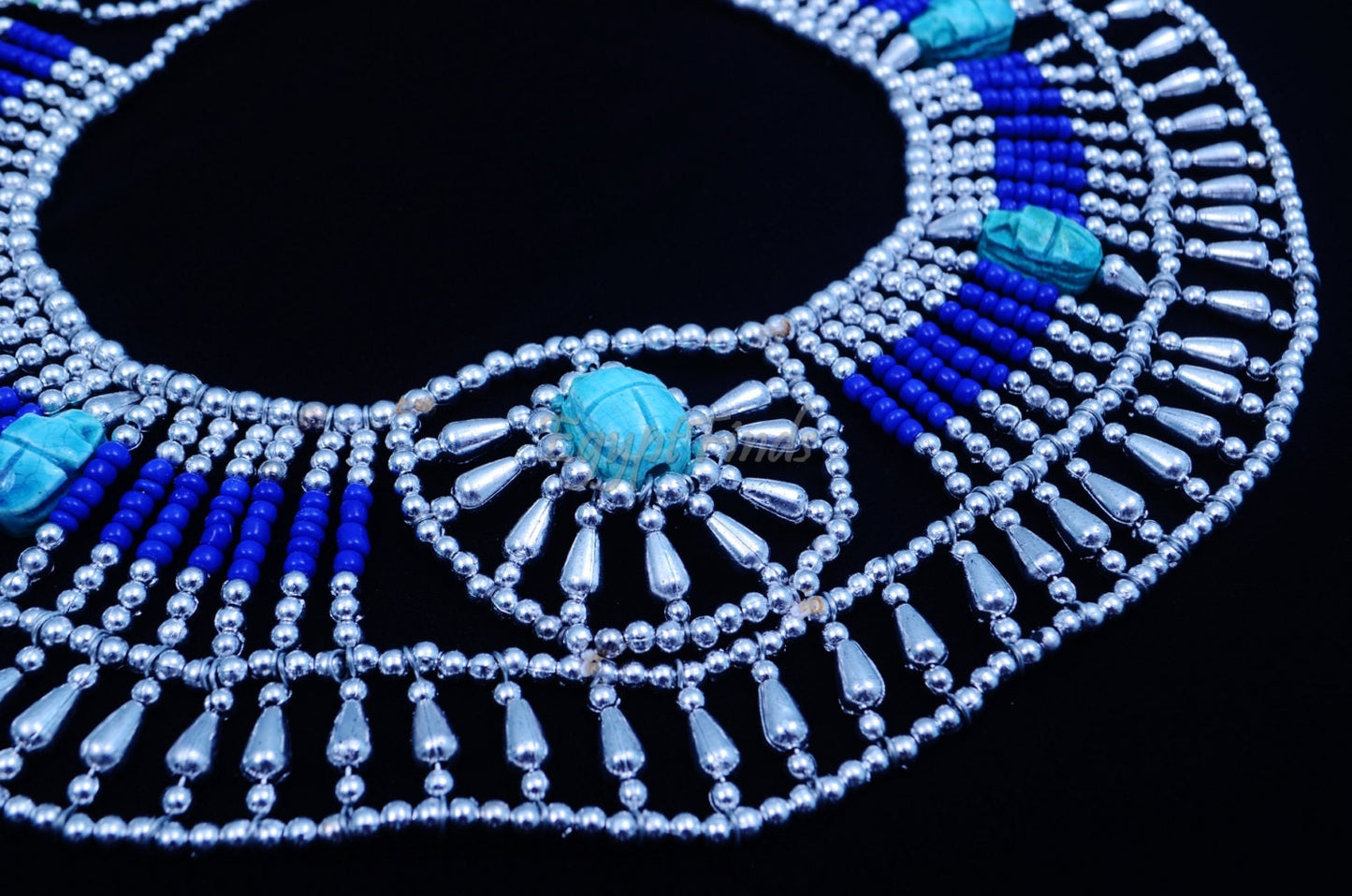 Chiny Egyptian Silver Beaded Cleopatra With Scarabs Necklace Collar