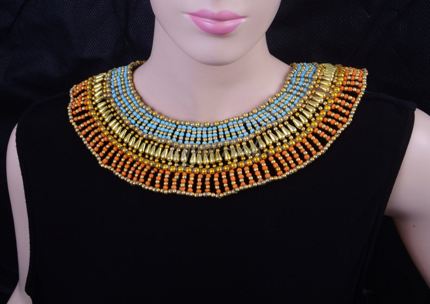 Dazzling Egyptian Orange & Blue Sky Cleopatra Necklace