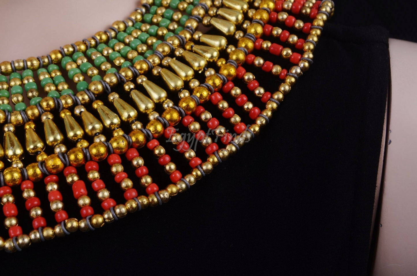Amazing Ancient Egyptian Beaded Red & Green Cleopatra Necklace