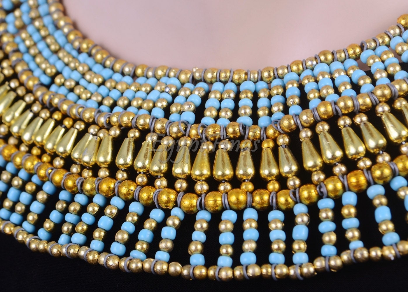 Beautiful Ancient Egyptian Beaded Red & Green Cleopatra Necklace