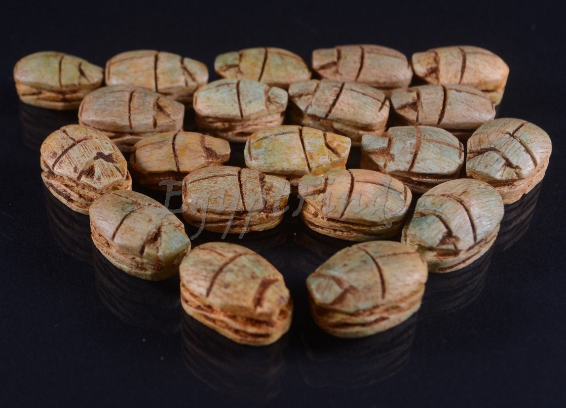 20 Egyptian Earthy Hand Made Carved Luck Scarabs With Hieroglyphic