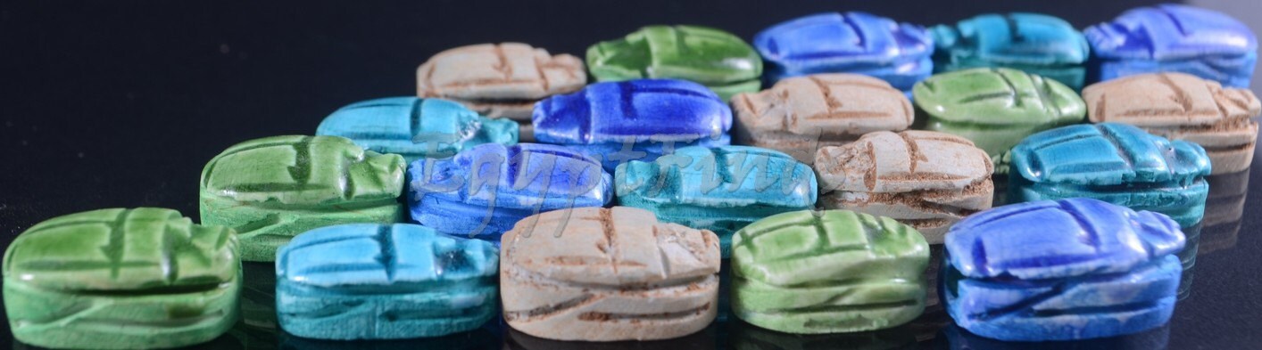 20 Egyptian Mixed Hand Made Carved Luck Scarabs With Hieroglyphic