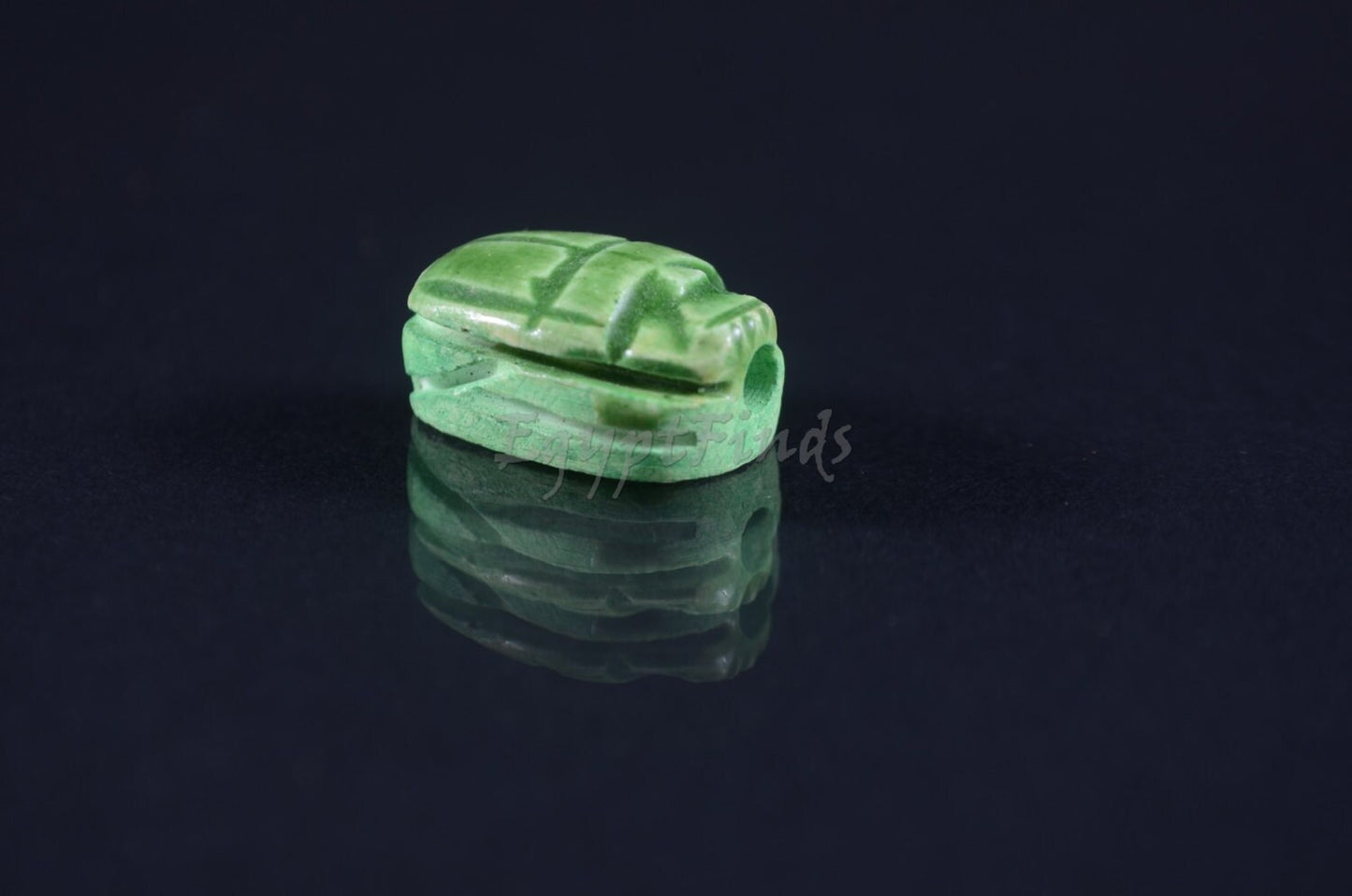 12 Egyptian Green Ceramic Hand Made Carved Luck Scarabs With Hieroglyphic