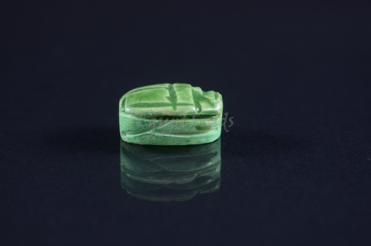 12 Egyptian Green Ceramic Hand Made Carved Luck Scarabs With Hieroglyphic