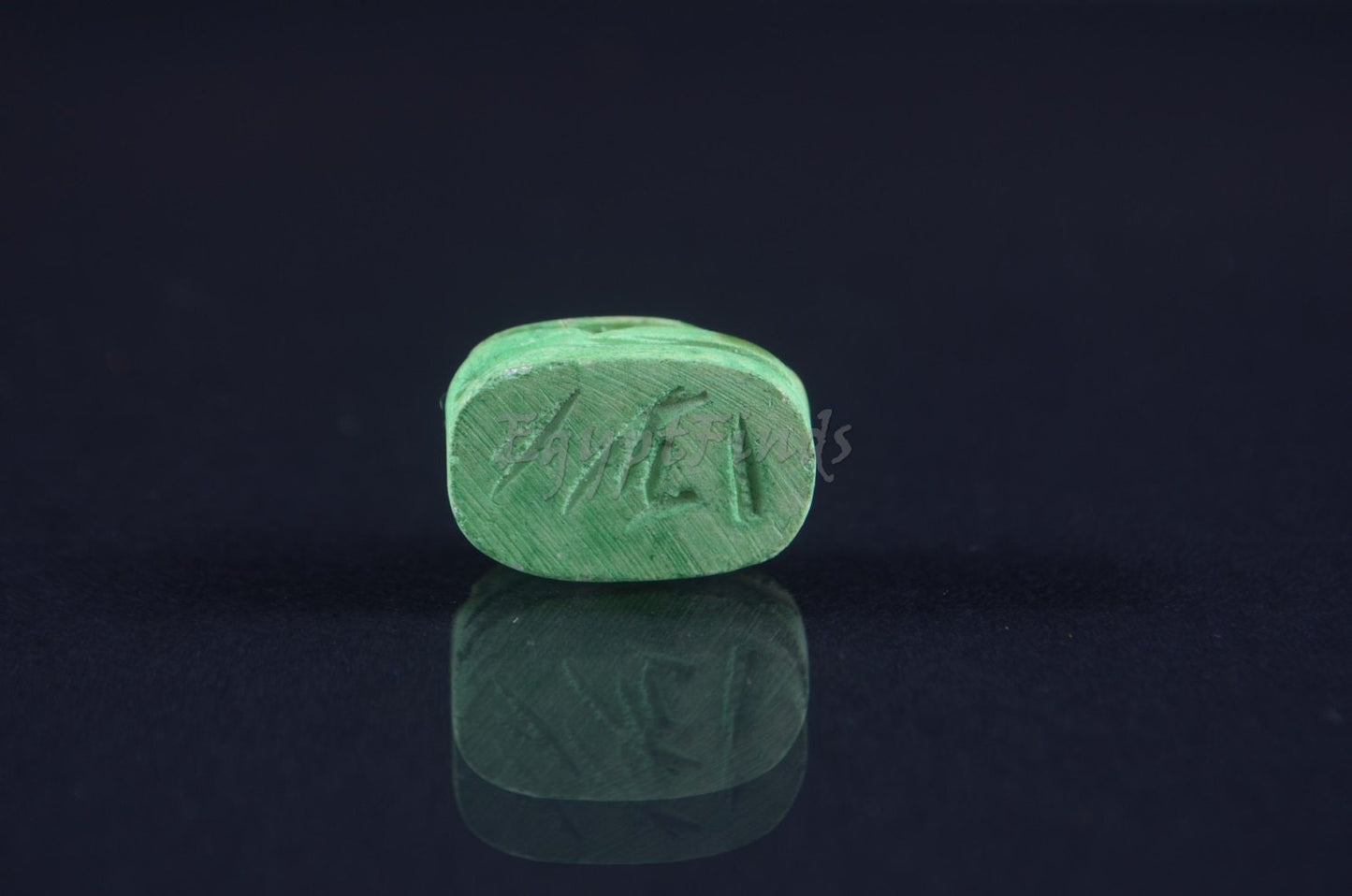12 Egyptian Green Ceramic Hand Made Carved Luck Scarabs With Hieroglyphic