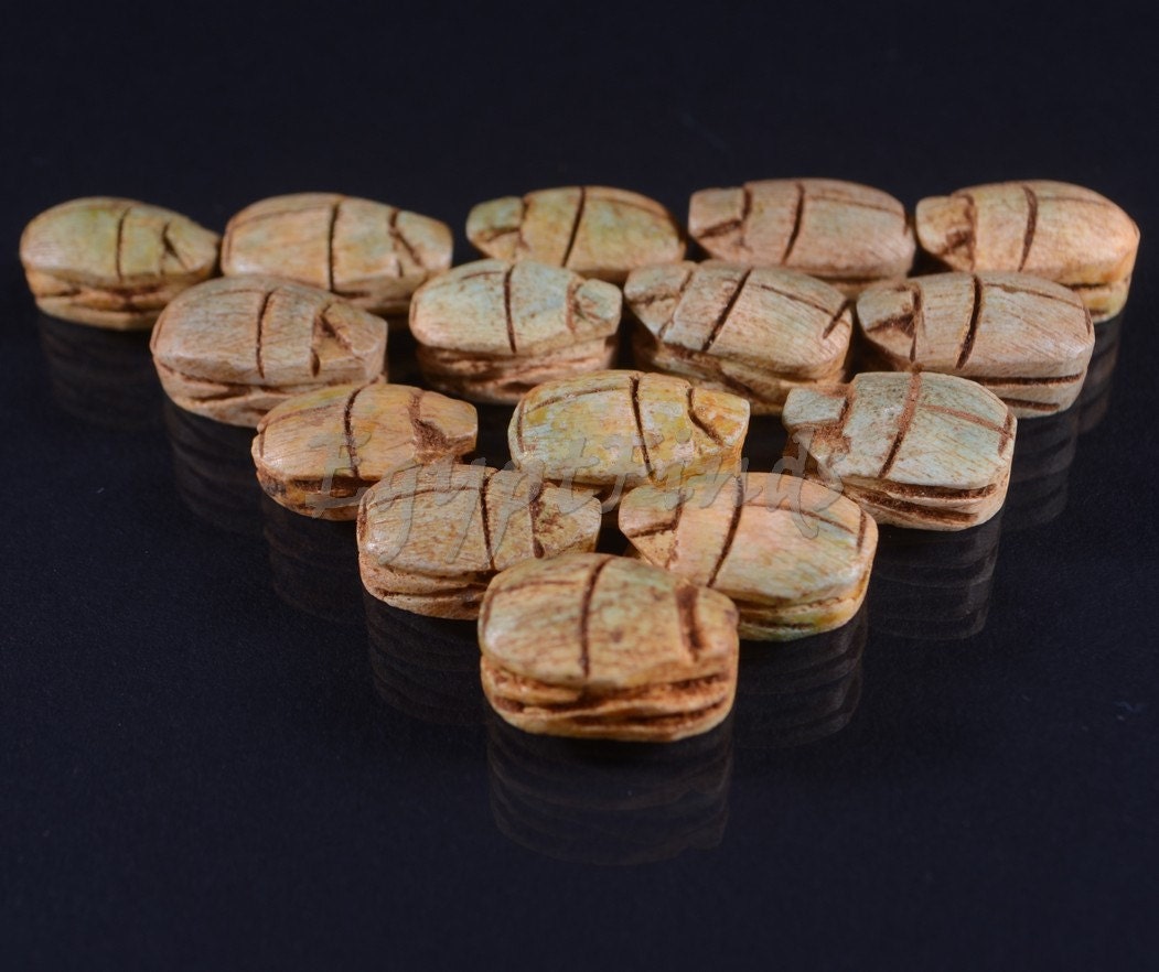 15 Egyptian Ceramic Hand Made Carved Luck Scarabs With Hieroglyphic
