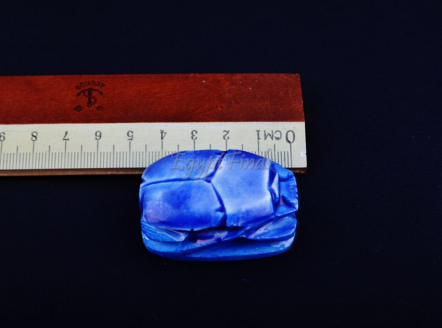 3 Large Egyptian Blue Hand Made Carved Luck Scarabs With Hieroglyphic