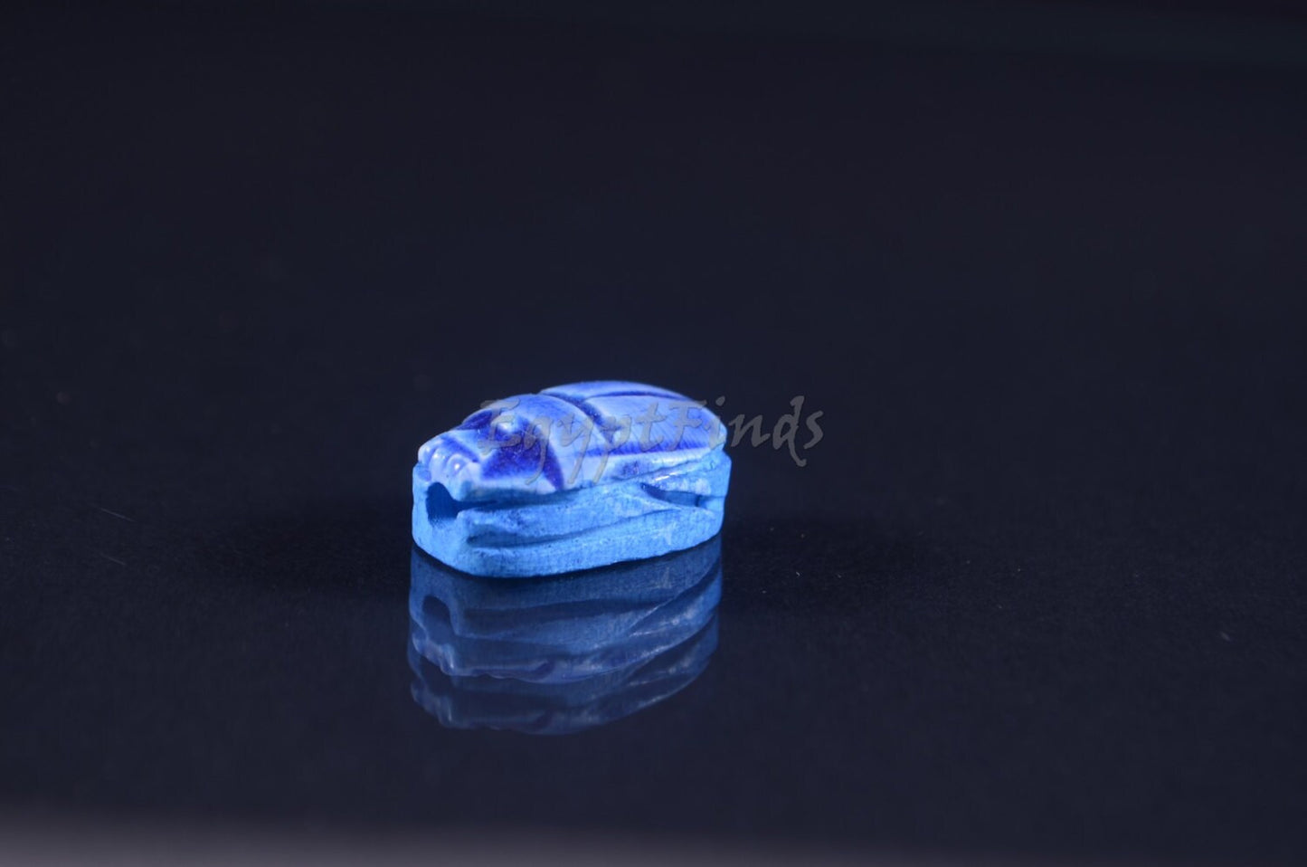12 Egyptian Blue Ceramic Hand Made Carved Luck Scarabs With Hieroglyphic