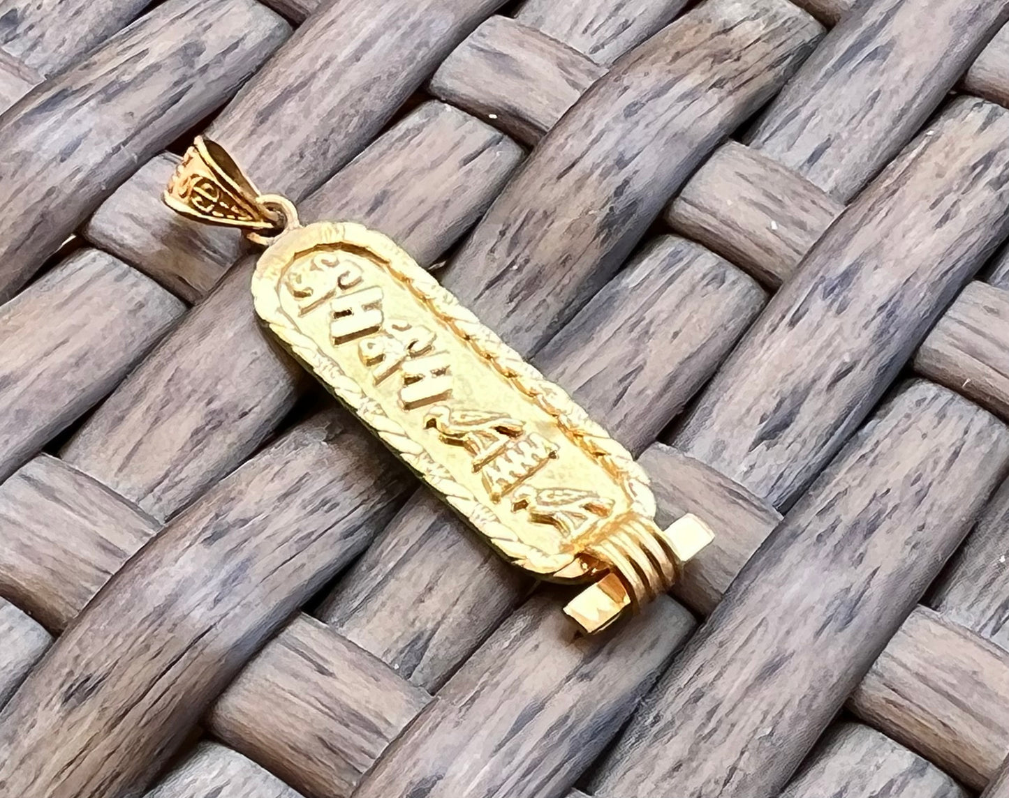 Personalized Gold Plated Silver Cartouche Pendant Your Name Converted into Ancient Egyptian Hieroglyphic language, Gold Cartouche Jewelry.