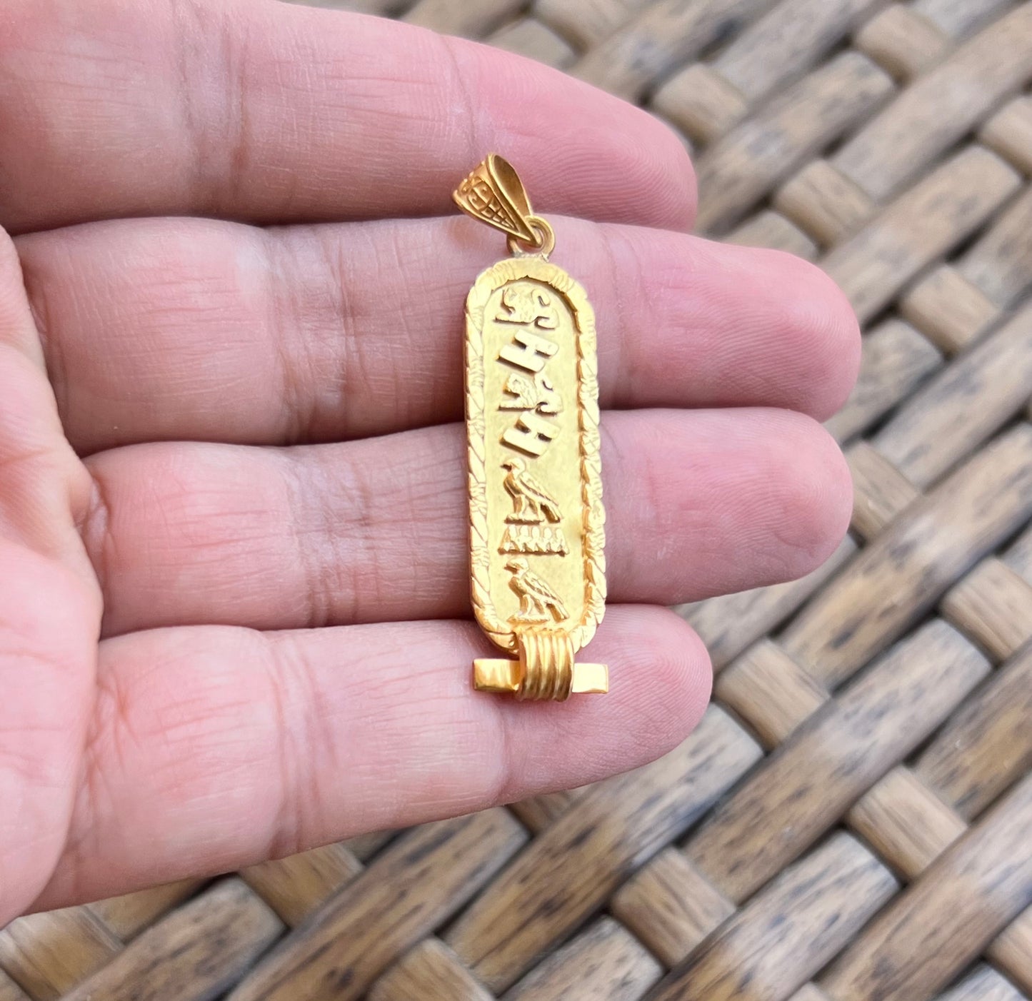 Personalized Gold Plated Silver Cartouche Pendant Your Name Converted into Ancient Egyptian Hieroglyphic language, Gold Cartouche Jewelry.