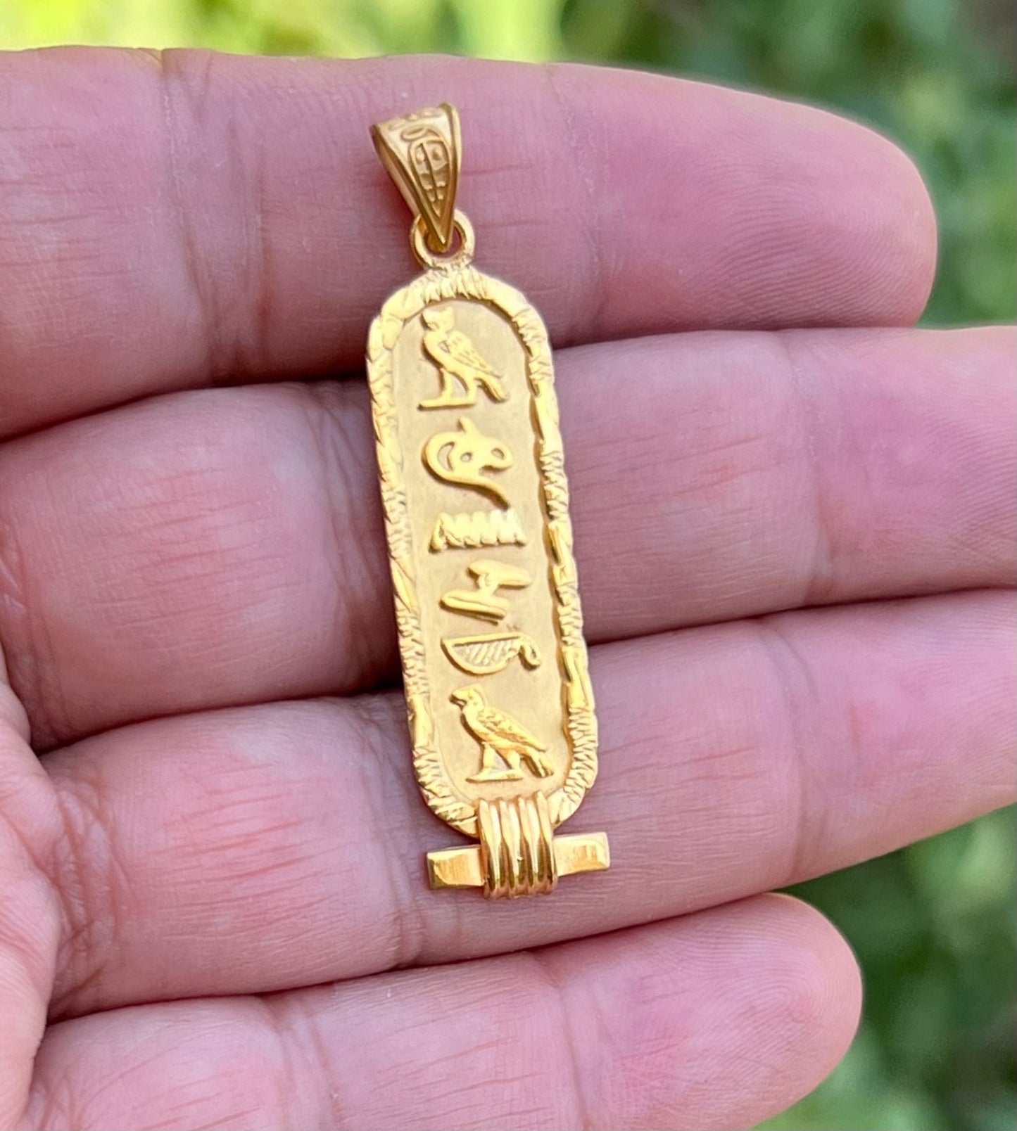 Personalized Gold Plated Silver Cartouche Pendant Your Name Converted into Ancient Egyptian Hieroglyphic language, Gold Cartouche Jewelry.