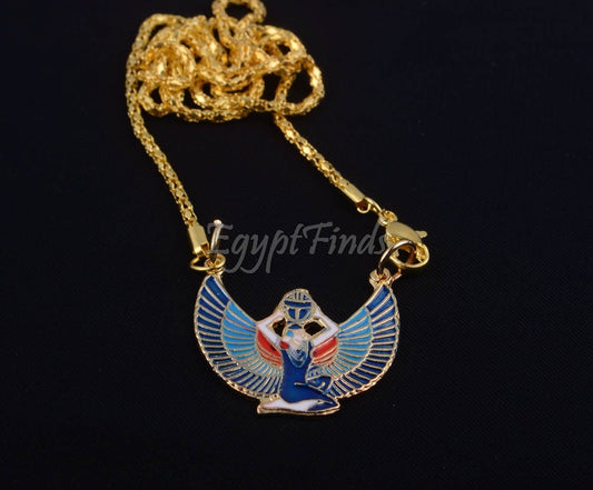 Pretty Egyptian Enamelled Brass winged isis Necklace