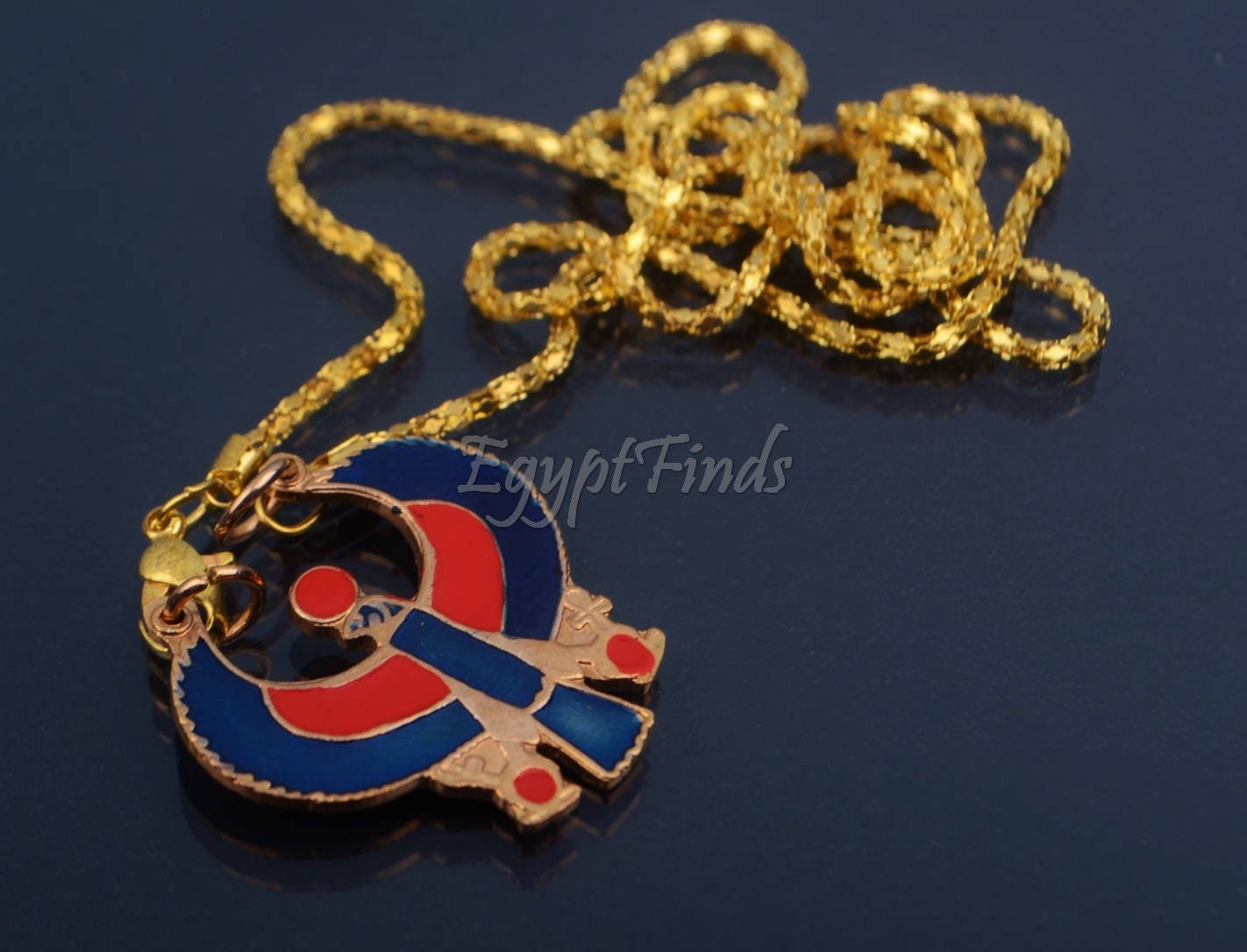 Egyptian Hand Made Enamelled Brass Falcon  Horus Necklace