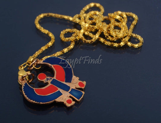 Egyptian Hand Made Enamelled Brass Falcon  Horus Necklace