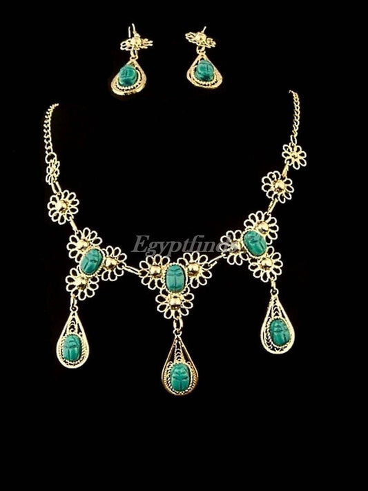 Elegant Egyptian Jewelry Hand Made Flower Necklace and Earrings Set