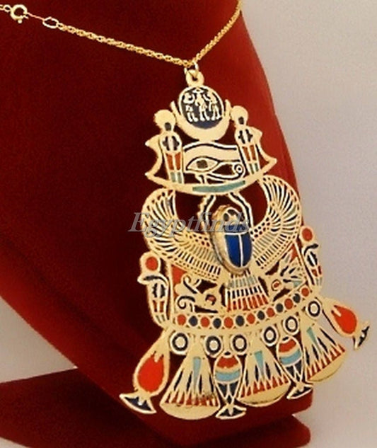 Egyptian Huge Hand Made Detalied Enameled Scarab Necklace